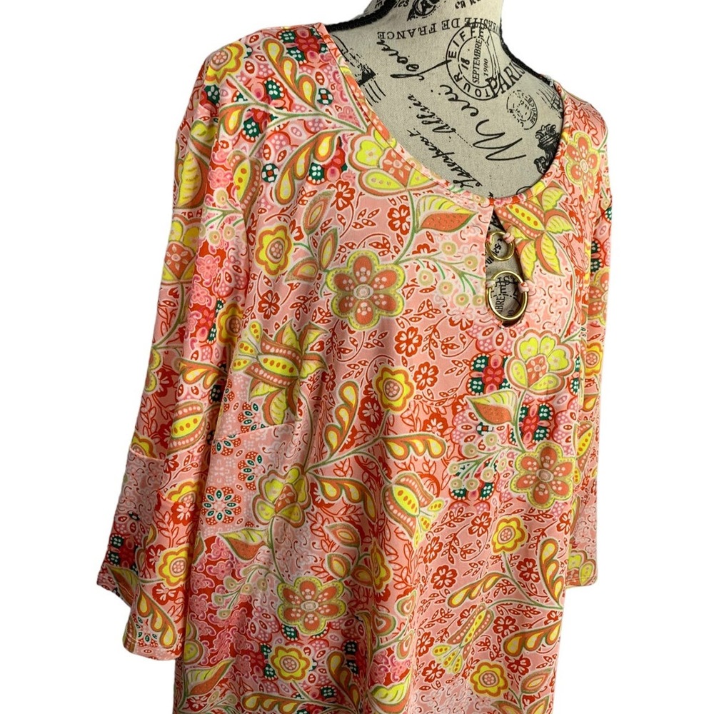 Tacera Women's Plus Size 3X Boho Top 3/4 Bell Sleeves Flowy Floral Cutout NEW